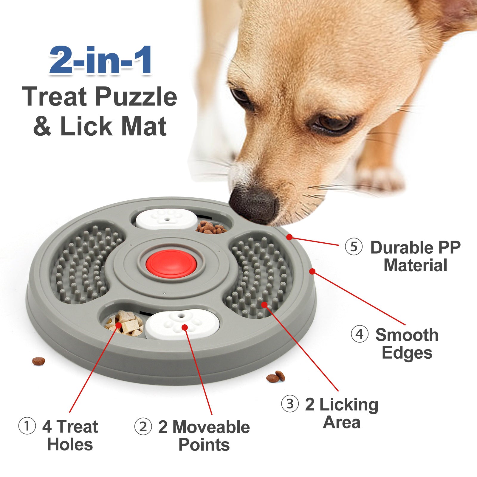 2-in-1 Slow Feeder Bowl &amp; Lick Mat for Dogs &amp; Cats3