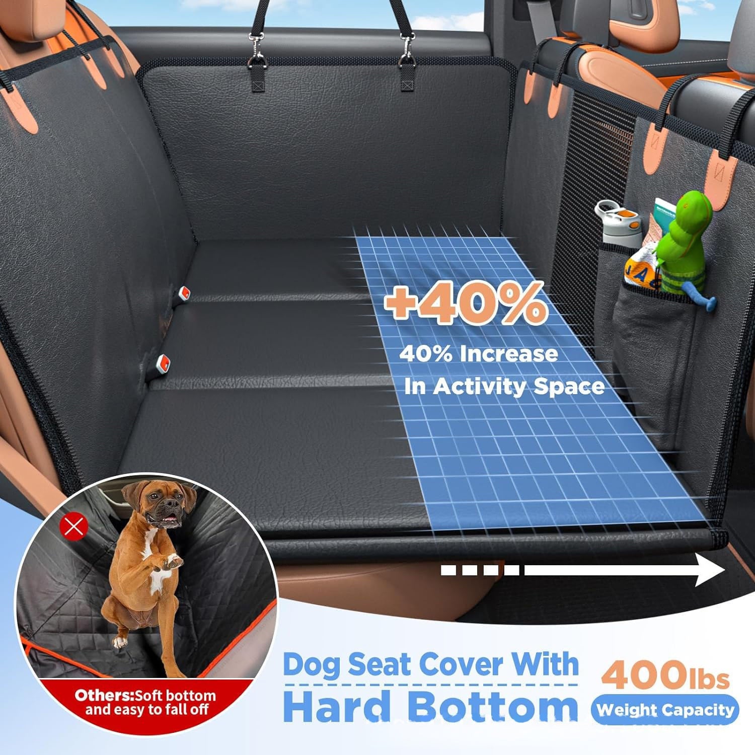 Hard Bottom PU Leather Back Seat Extender For Dogs,3