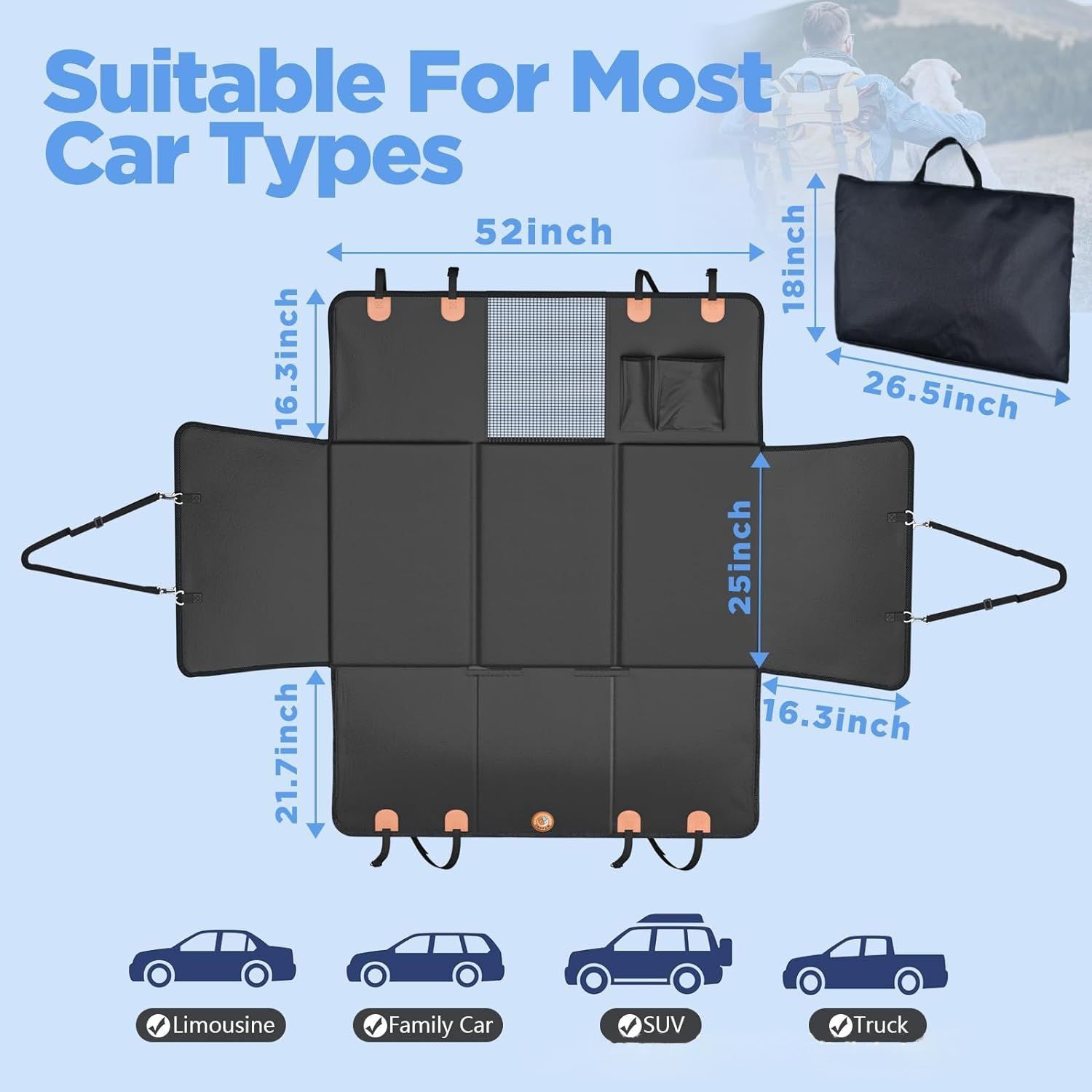 Hard Bottom PU Leather Back Seat Extender For Dogs,5
