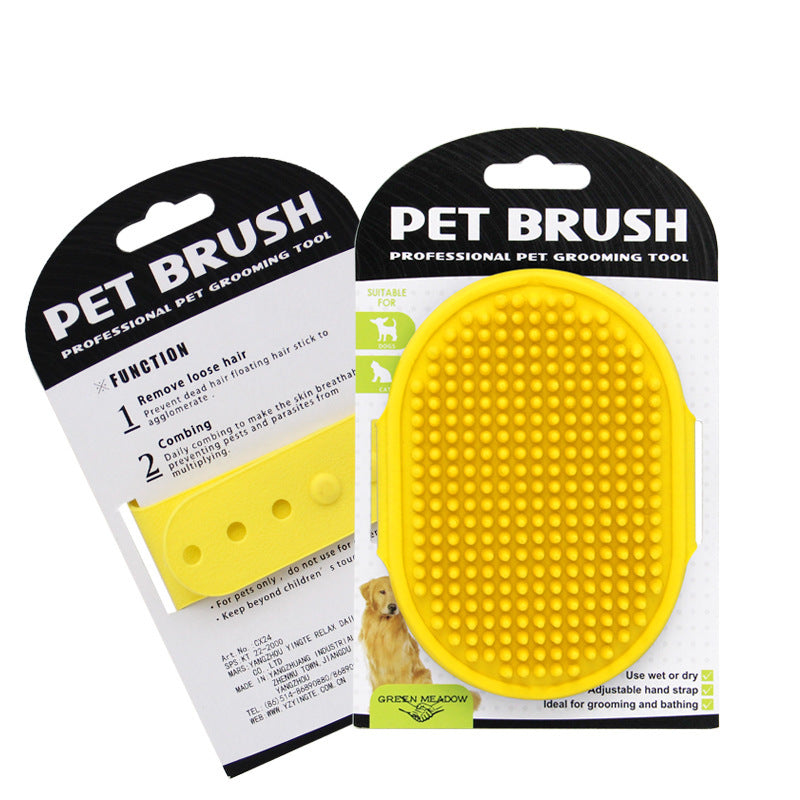 Pet bath grooming brush used with shampoo during bath time
